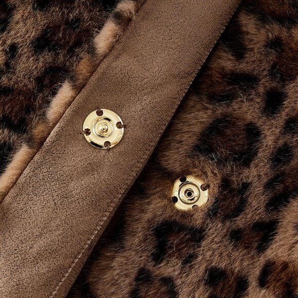 Leopard Pattern Faux Fur Belted Coat Brown - Picture 9 of 11